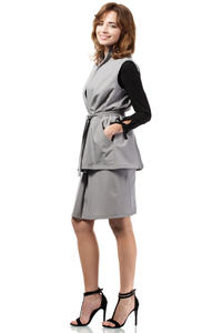 Grey Ladies Vest with Pockets and Belt