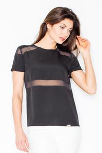 Black Simple Blouse with Transparent Details