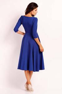 Blue Dress Flared Midi With Collar