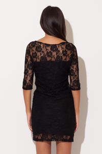 Black Floral Lace Shift Dress with Elbow Length Sleeves