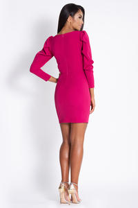 Fuchsia Mini Dress With Frilled Sleeves