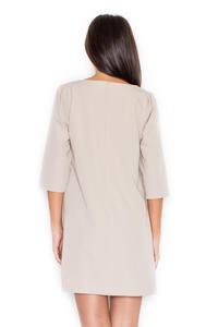 Beige A-Line 3/4 SLeeves Mini Dress with Pockets