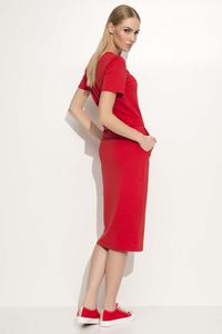 Red Simple Casual Drawsstring Waist Dress