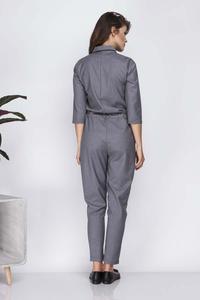 Grey Casual Jumpsuit with Shirts Style Top