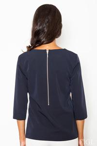 Dark Blue 3/4 Sleeves Blouse with Zippers