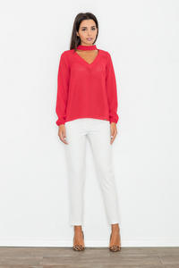 Red Elegant Blouse with Cut Out Neckline