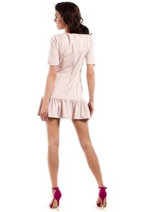 Pink Suede Imitation Dress with Frill