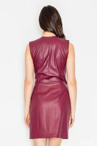 Dark Red Sexy V-Neckline Eco-leather Mini Dress