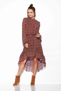 Airy Asymmetrical Dress With Frills in Pattern Print 7