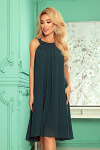 Green Chiffon Flared Dress with Belt