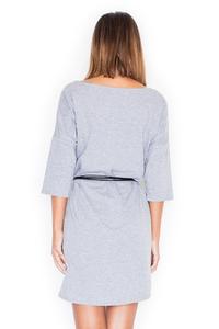 Grey Casual Comfy 3/4 Sleeves Mini Dress with Belt