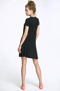 Black Flared Mini Dress with Bow at The Back