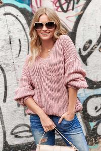 Pink Classic Oversize Sweater with V-neck