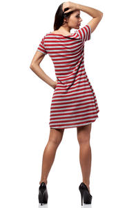 Red Bateau Neck Striped Dippy Hemline Shift Dress