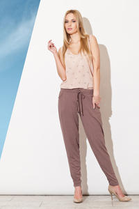 Pull String Brown Pants with Taperes Leg