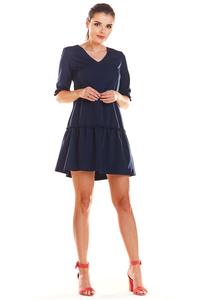Navy Blue V-neck dress with a frill at the bottom