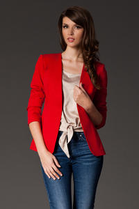 Puffed Shoulder Collarless Seam Red Blazer 