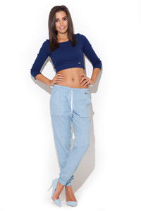 Blue Chambray Drawstring Denim Tapered Pants