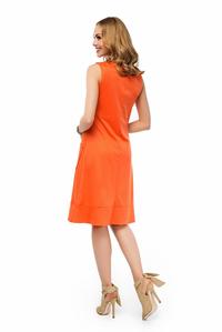 Orange Simple Classic Round Neckline Dress with Pocktes