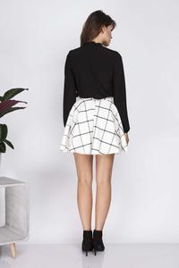 Ecru Flared Plaid Pattern Mini Skirt