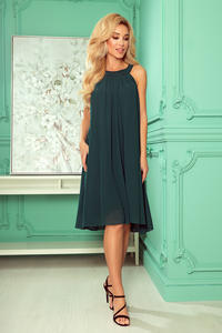 Green Chiffon Flared Dress with Belt