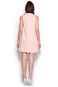 Light Pink Pleated Neckline Shirt Dress with Bow Tie