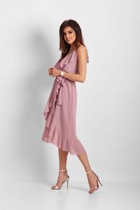 Pink Patterned Asymmetrical Dress With Frills
