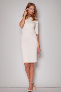 Elbow Sleeves Seam Shift Beige Dress