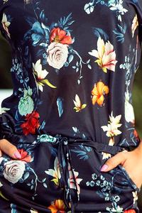 Navy Blue Dress Drawn in Colorful Flowers
