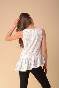 Asymmetric Top Blouse with a Frill - Dots