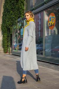 Yellow and Grey Long Sweater With Turtleneck