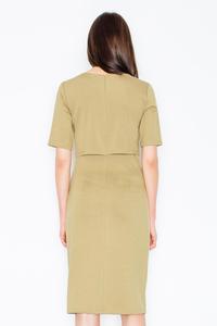 Olive Two Layers Knee Length Dress with Decorative Chain