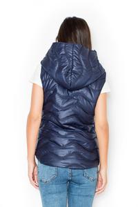 Blue Hooded Padded Snaps Closure Vest Jacket