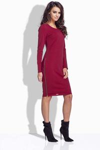 Maroon Simple Midi Dress with Zippers