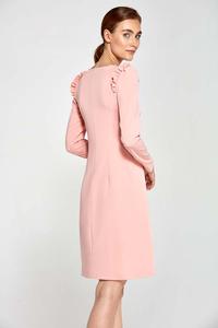 Pink Flared Dress with Frills on The Shoulders