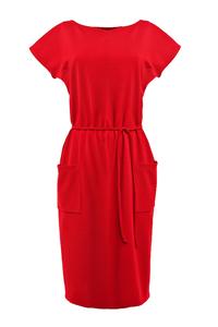 Red Casual Midi Dress with Big Pockets
