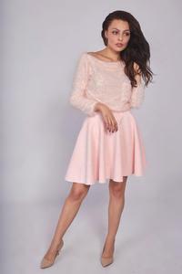Pink Flared Synthetic Suede Dress with Pockets