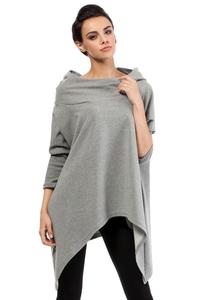 Grey Oversized Asymetrical Hooded Blouse