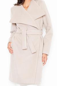 Beige Elegant Big Collar Self Tie Belt Coat