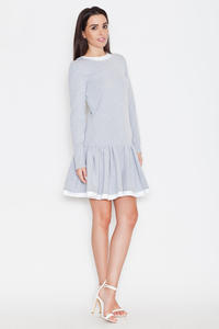 Grey Long Sleeves Dress with White Contrasting Piping