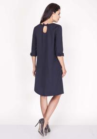 Dark Blue Trapezoidal Dress with Charming Bows