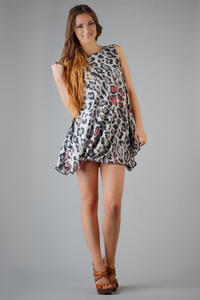 Leopard Printed Balloon Dress with Waterfall Side Panels