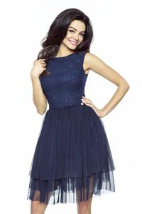 Dark Blue Prom Dress with Lace top and Tulle