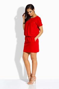 Red Elastic Waist Mini Dress