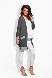Dark Grey Long Cardigan with Contrasting Details