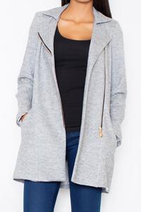 Grey Short Woolen Coat with Asymetrical Zip Closure