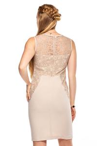 Cream Slim FIt Coctail Dress with Lace Top