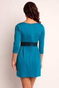 Blue Mini 3/4 Sleeves Lace Waist Dress