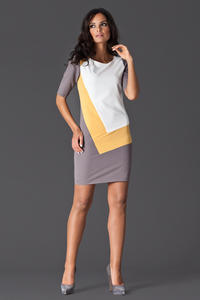 Yellow Asymmetrical Color Block Shirt Dress 