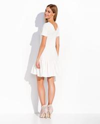 White Casual Style Short Sleeves Dress with Frilled Bottom Part